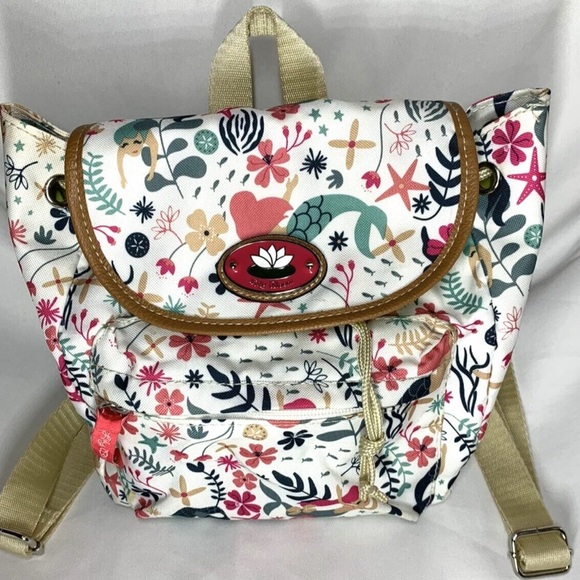Small Lily Bloom Mermaid Theme Drawstring Backpack Purse - Cream. NWOT - Picture 2 of 7